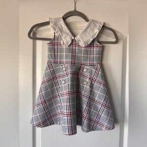 Janie & Jack True Red Plaid ponte white ruffle collar dress size 3
